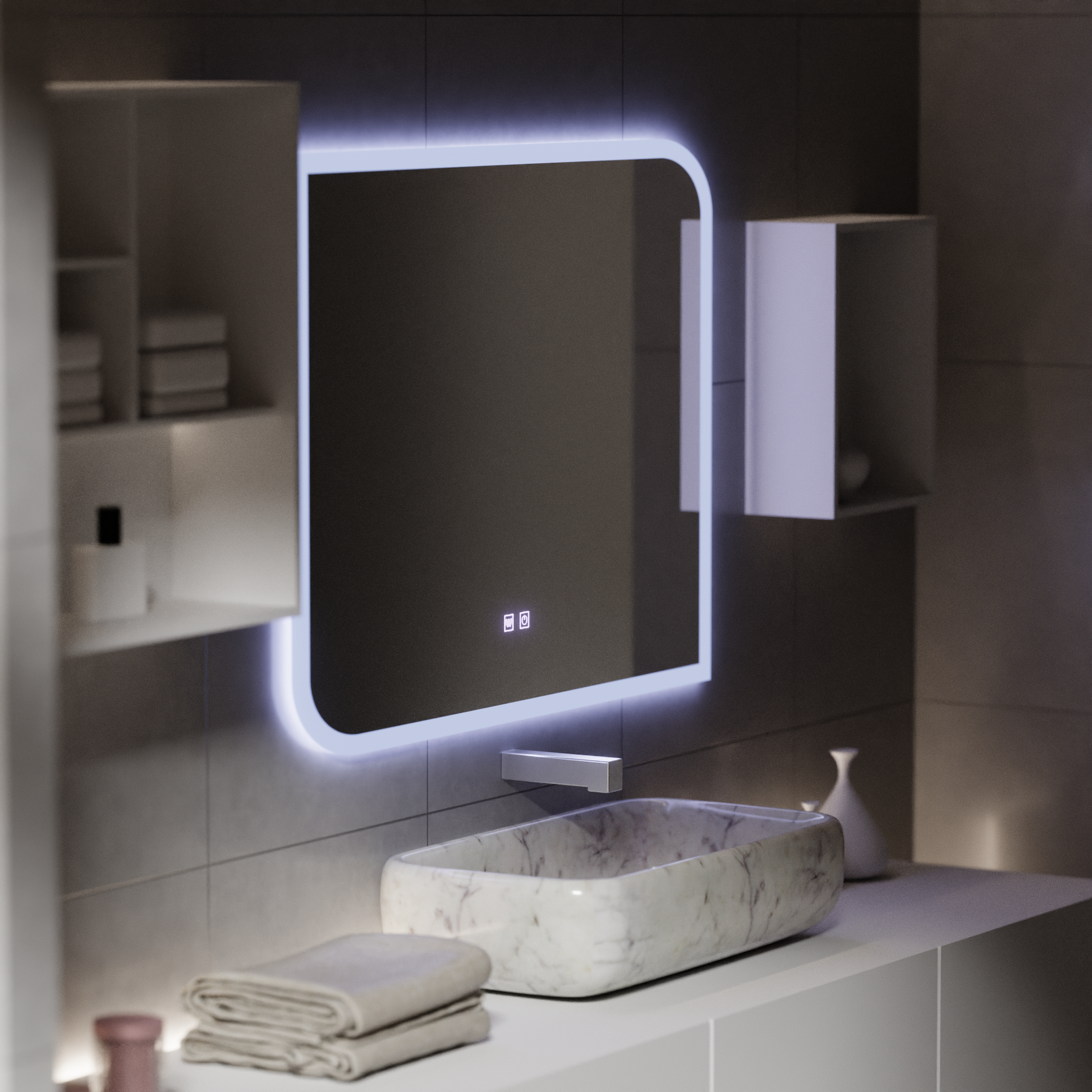 CLARIVO LED Specchio Rettangolare, 80X60cm, Touch, Sistema Demister Specchi Korman E Titolo predefinito Alessandro Design