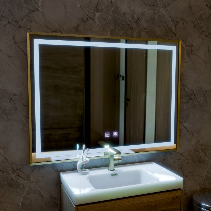Specchio RAYNA Touch LED, 80x60 cm, funzione Demist, cornice oro spazzolato Specchi Korman E Titolo predefinito Alessandro Design