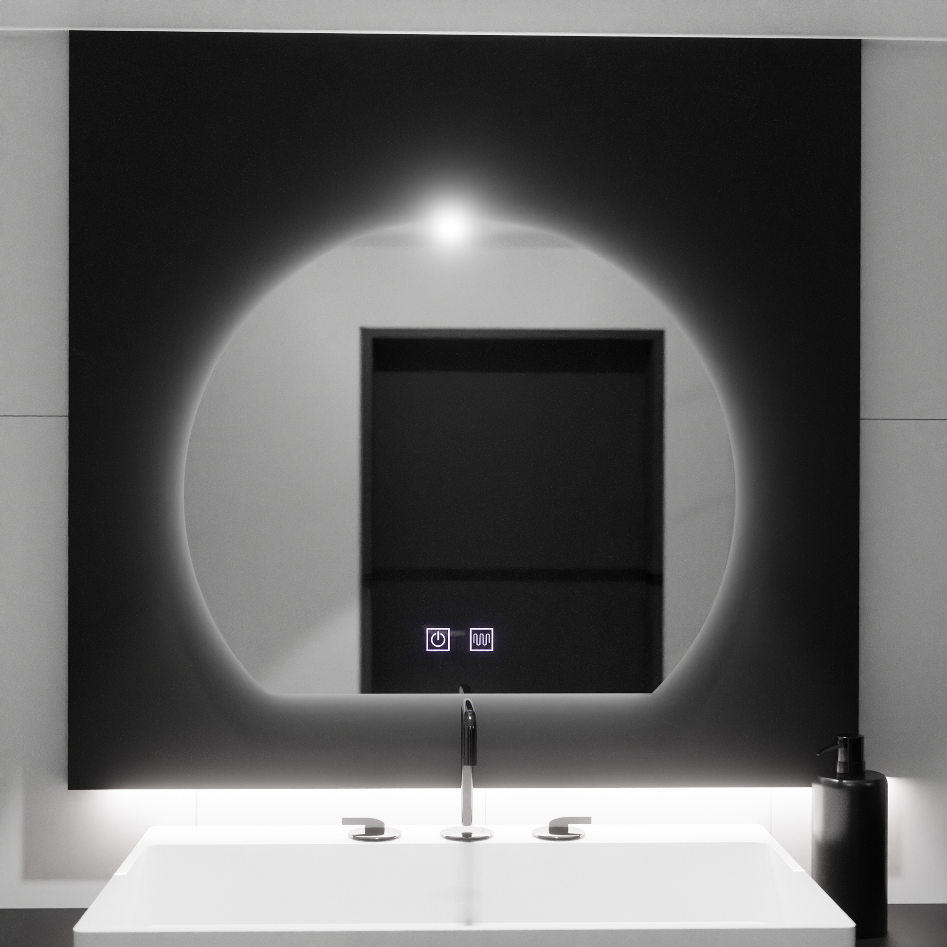Specchio LED mezzaluna, 60x54, Soluna Touch, Sistema Demister, Specchi Dimmerabili Korman E Titolo predefinito Alessandro Design