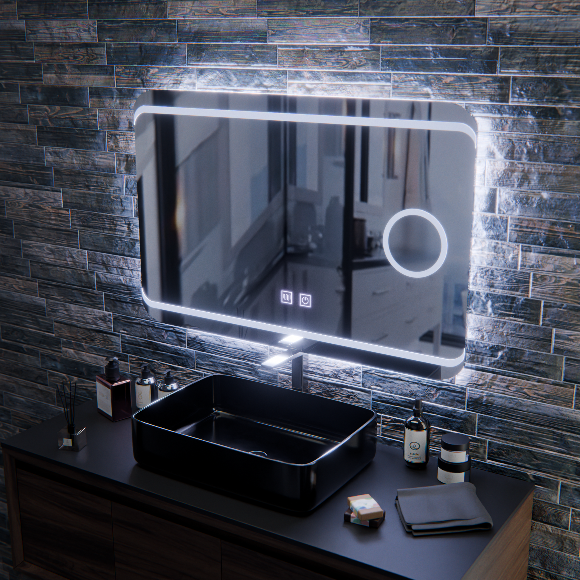 Specchio LED E30S/65X45, Funzione Touch e Disappannamento, Luce Cosmetica, 65x45cm, Luce Fredda 6000K Specchi Korman E Titolo predefinito Alessandro Design