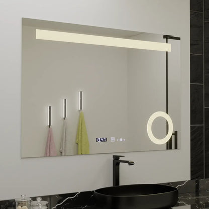 Specchio rettangolare a LED, 80x60 cm, ABSOLU MotionGlow Marcello, sistema di disappannamento, orologio e termometro, lente d'ingrandimento cosmetica, specchi dimmerabili Marcello Titolo predefinito Alessandro Design
