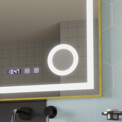 LED Touch CLARUS Specchio con sistema antiappannante, orologio e temperatura 80x60 cm Cornice dorata Specchi ingranditori cosmetici spazzolati Korman S Titolo predefinito Alessandro Design