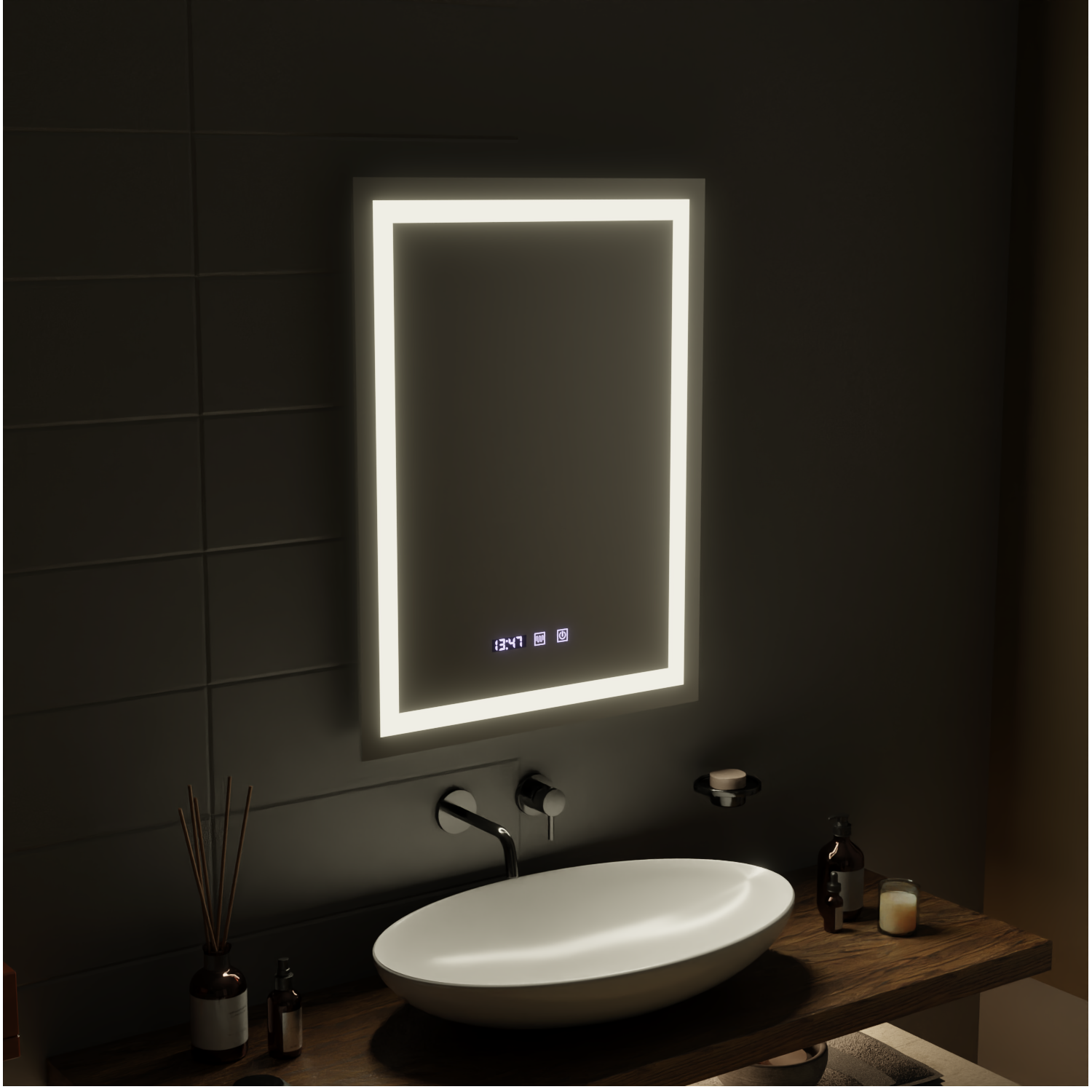 MODENA LED Touch Mirror Sistema Antiappannamento, Orologio e Temperatura 60x80 cm Korman S Specchi Titolo predefinito Alessandro Design