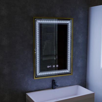 Specchio LED Touch Bruno Demister System, Orologio e Temperatura 60x80 cm Cornice Oro Spazzolato, S84/60X80 Specchi Korman S Titolo predefinito Alessandro Design