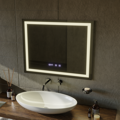 LED Touch MODENA Specchio Sistema Disappannante, Orologio e Temperatura 80x60 cm Specchi Korman S Titolo predefinito Alessandro Design