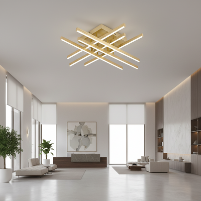 Lampadario LED con Telecomando LINEX, 81W, Luce 3000K/4000K/6000K, Dimmerabile, Oro