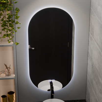 Specchio ovale LED, 50x100cm, Velara Touch, Sistema Demister, Dimmerabile
