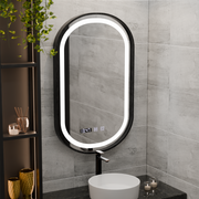Oglinda LED Touch Helmut Sistem Dezaburire, Ceas si Temperatura 50x90 cm Rama Negru Brushed Marcello Funghi