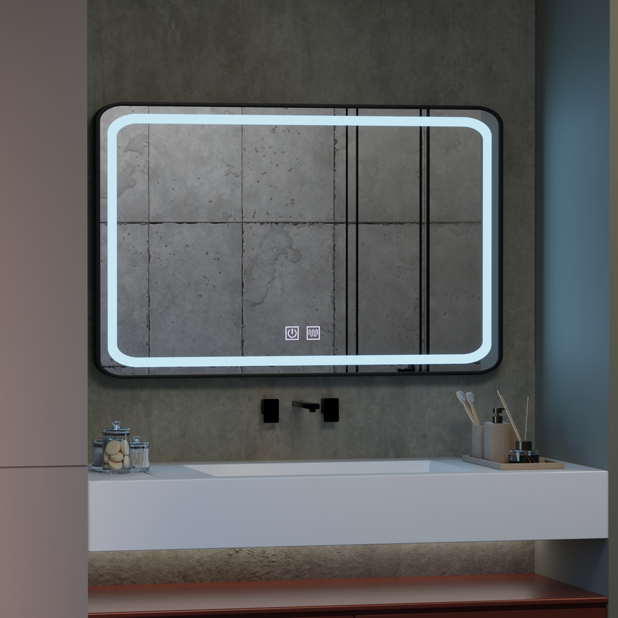 Specchio rettangolare a LED 100x65 cm EDGE Touch Demister System, specchi con cornice nera Korman E Titolo predefinito Alessandro Design