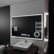 Specchio rettangolare a LED, 120x80 cm, Souverain MotionGlow Marcello, sistema antiappannamento, orologio e termometro, lente d'ingrandimento cosmetica, specchi Marcello dimmerabili Titolo predefinito Alessandro Design