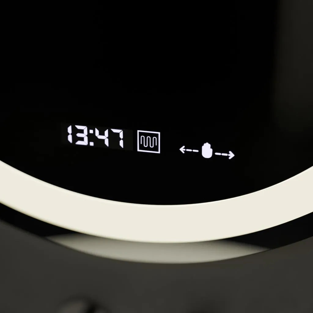 Specchio rotondo a LED, 60 cm, Celeste MotionGlow Marcello, sistema antiappannamento, orologio e termometro, dimmerabile, luce calda neutra fredda 3000K/4000K/6000K Marcello Mirrors Titolo predefinito Alessandro Design