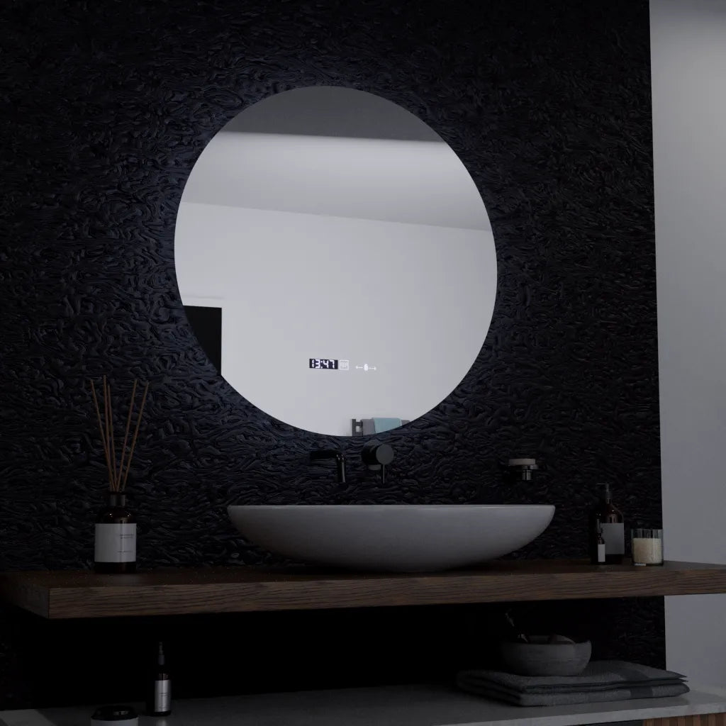 Specchio rotondo a LED, 60 cm, Serenite MotionGlow Marcello, sistema antiappannamento, orologio e termometro, specchi dimmerabili Marcello Titolo predefinito Alessandro Design