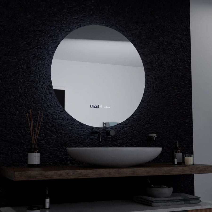 Specchio rotondo a LED, 60 cm, Serenite MotionGlow Marcello, sistema antiappannamento, orologio e termometro, specchi dimmerabili Marcello Titolo predefinito Alessandro Design