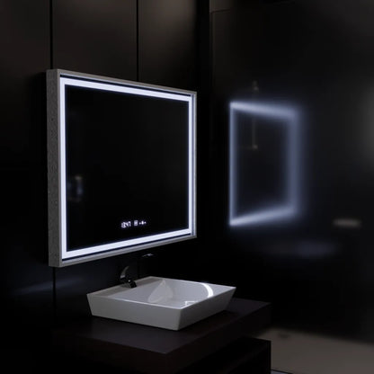 Specchio rettangolare a LED, 80x60 cm, Verite Imperial Silver Motion Glow Marcello, sistema antiappannamento, orologio e termometro, specchi dimmerabili Marcello Titolo predefinito Alessandro Design