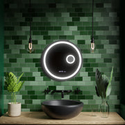 Specchio rotondo a LED, 11 W, 60 cm, sensore Micah Marcello MotionGlow, sistema antiappannamento, orologio e termometro, lente d'ingrandimento cosmetica, specchi Marcello dimmerabili Titolo predefinito Alessandro Design