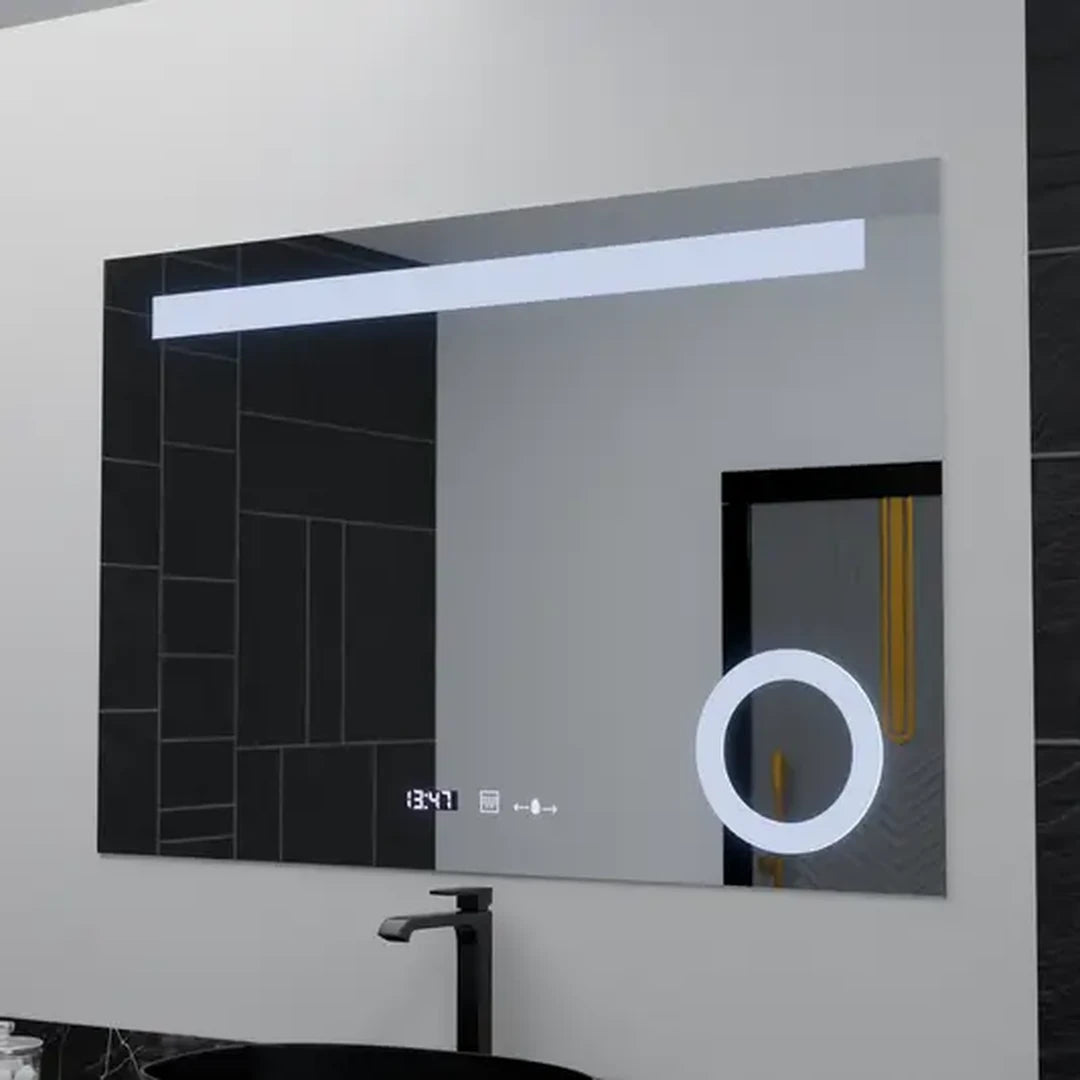 Specchio rettangolare a LED, 80x60 cm, ABSOLU MotionGlow Marcello, sistema di disappannamento, orologio e termometro, lente d'ingrandimento cosmetica, specchi dimmerabili Marcello Titolo predefinito Alessandro Design