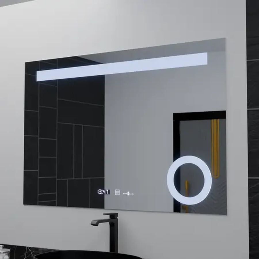Specchio rettangolare a LED, 80x60 cm, ABSOLU MotionGlow Marcello, sistema di disappannamento, orologio e termometro, lente d'ingrandimento cosmetica, specchi dimmerabili Marcello Titolo predefinito Alessandro Design