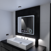 Specchio rettangolare a LED, 80x60 cm, Riflesso MotionGlow Marcello, sistema antiappannamento, orologio e termometro, lente d'ingrandimento cosmetica, Specchi Marcello dimmerabili Titolo predefinito Alessandro Design