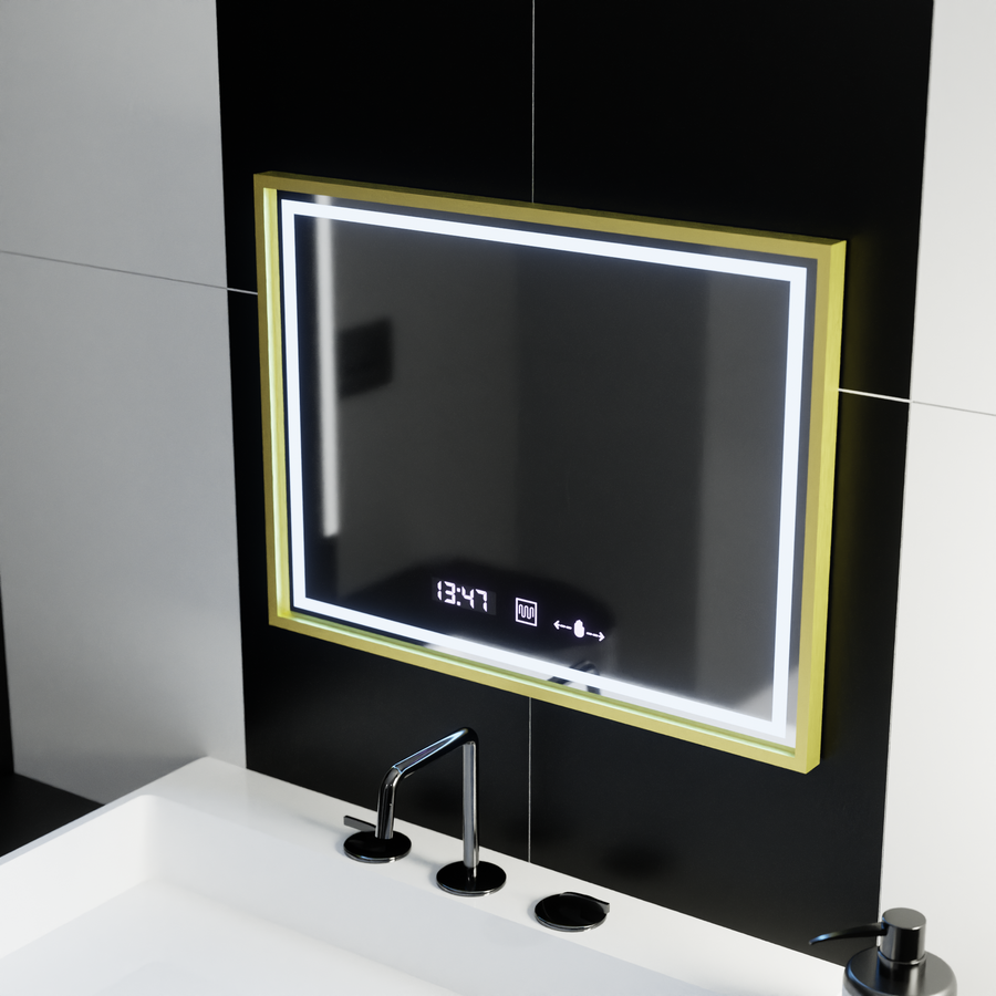 Oglinda LED Rectangulara, 80x60cm, Verite Royale Gold MotionGlow Marcello, Sistem Dezaburire, Ceas & Termometru, Dimabila Oglinzi Marcello Default Title Alessandro Design