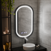 Oglinda LED Touch Helmut Sistem Dezaburire, Ceas si Temperatura 50x90 cm Rama Negru Brushed Marcello Funghi