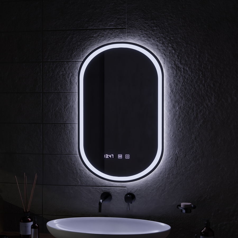 Specchio LED Touch ONIRA Sistema Defog, Orologio e Temperatura 50x80 cm Specchi Korman S Titolo predefinito Alessandro Design