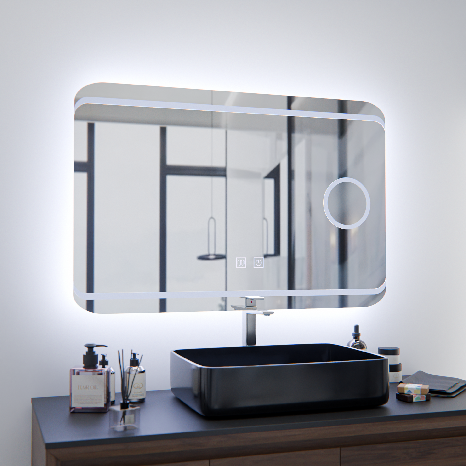 Specchio LED E30S/65X45, Funzione Touch e Disappannamento, Luce Cosmetica, 65x45cm, Luce Fredda 6000K Specchi Korman E Titolo predefinito Alessandro Design