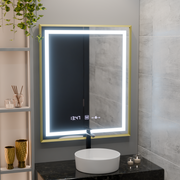 Specchio rettangolare a LED, 75x90 cm, Verite Royale Gold MotionGlow Marcello, sistema antiappannamento, orologio e termometro, specchi dimmerabili Marcello Titolo predefinito Alessandro Design