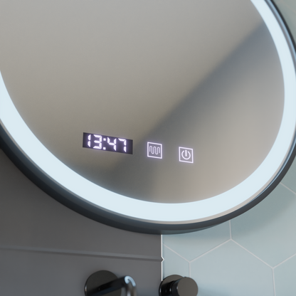Specchio LED Touch NOVARA Sistema Demister, Orologio e Temperatura 90 cm Cornice Nera Specchi Spazzolati Korman S Titolo predefinito Alessandro Design