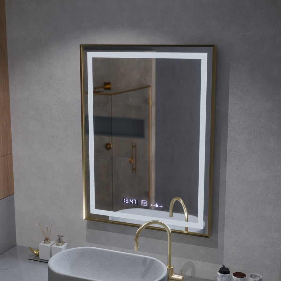 Oglinda LED Rectangulara, 60x80cm, Verite Royale Gold MotionGlow Marcello, Sistem Dezaburire, Ceas & Termometru, Dimabila Oglinzi Marcello Default Title Alessandro Design