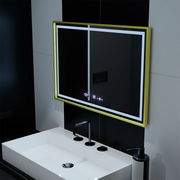 Specchio rettangolare a LED, 100x65 cm, Verite Royale Gold Motion Glow Marcello, sistema antiappannamento, orologio e termometro, dimmerabile