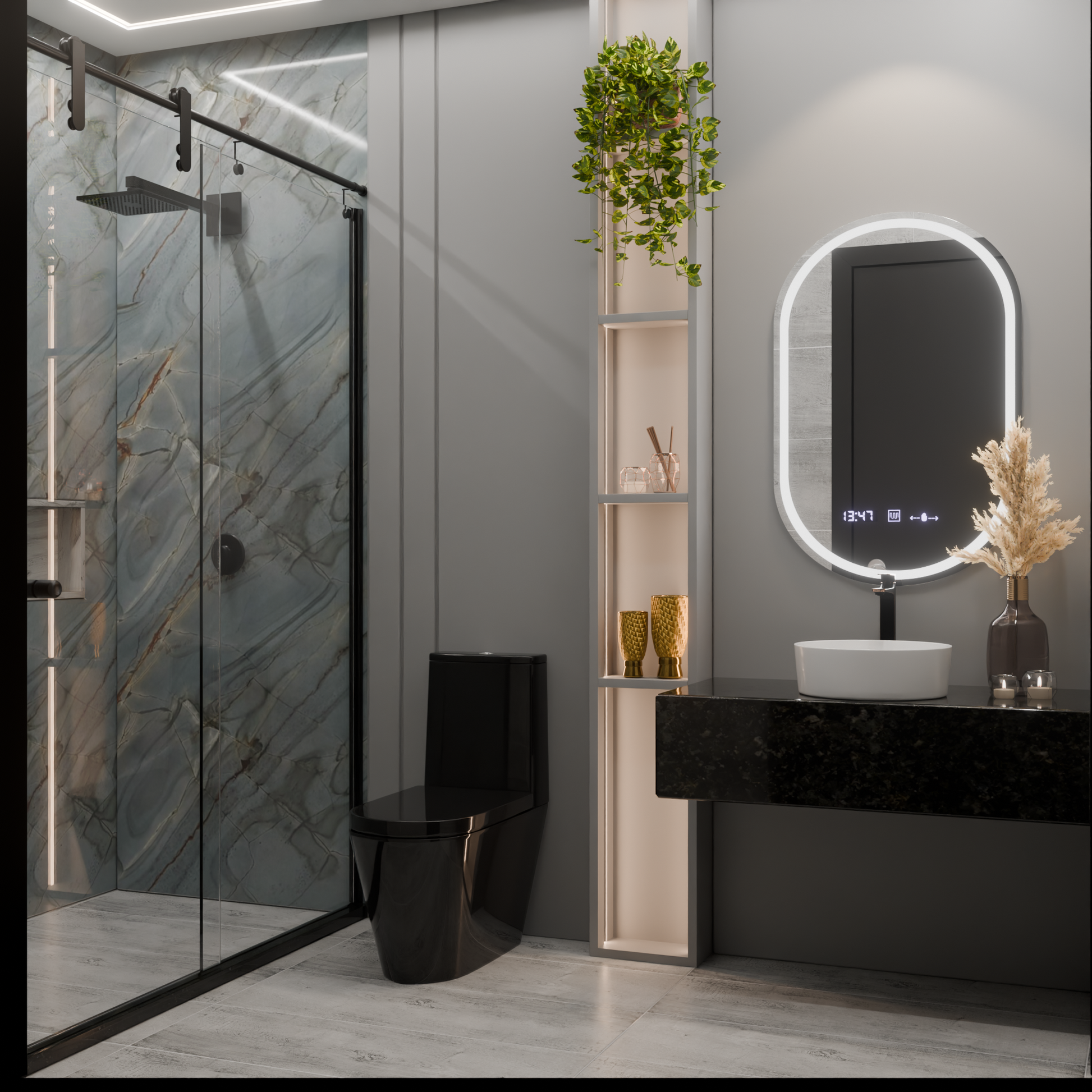 Specchio ovale a LED, 50x80 cm, Eminence MotionGlow Marcello, sistema di disappannamento, orologio e termometro, specchi dimmerabili Marcello Titolo predefinito Alessandro Design