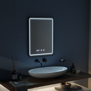 Specchio LED Touch LUCIDA Sistema Disappannante, Orologio e Temperatura Cornice 60x80 cm Specchi Nero Spazzolato Korman S Titolo predefinito Alessandro Design
