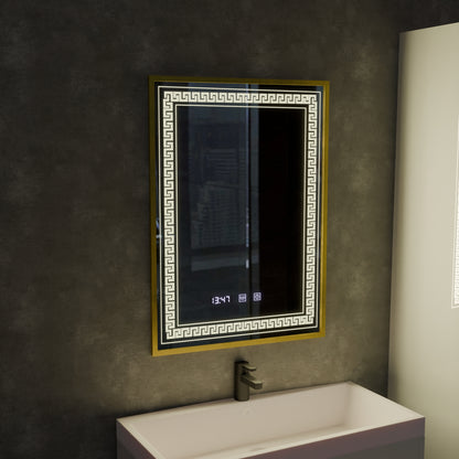 Specchio LED Touch Bruno Demister System, Orologio e Temperatura 60x80 cm Cornice Oro Spazzolato, S84/60X80 Specchi Korman S Titolo predefinito Alessandro Design