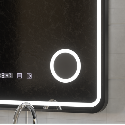 Ulrich LED Touch Mirror Sistema antiappannamento, orologio e temperatura 75x90 cm Cornice nera Specchi ingranditori cosmetici spazzolati Korman S Titolo predefinito Alessandro Design