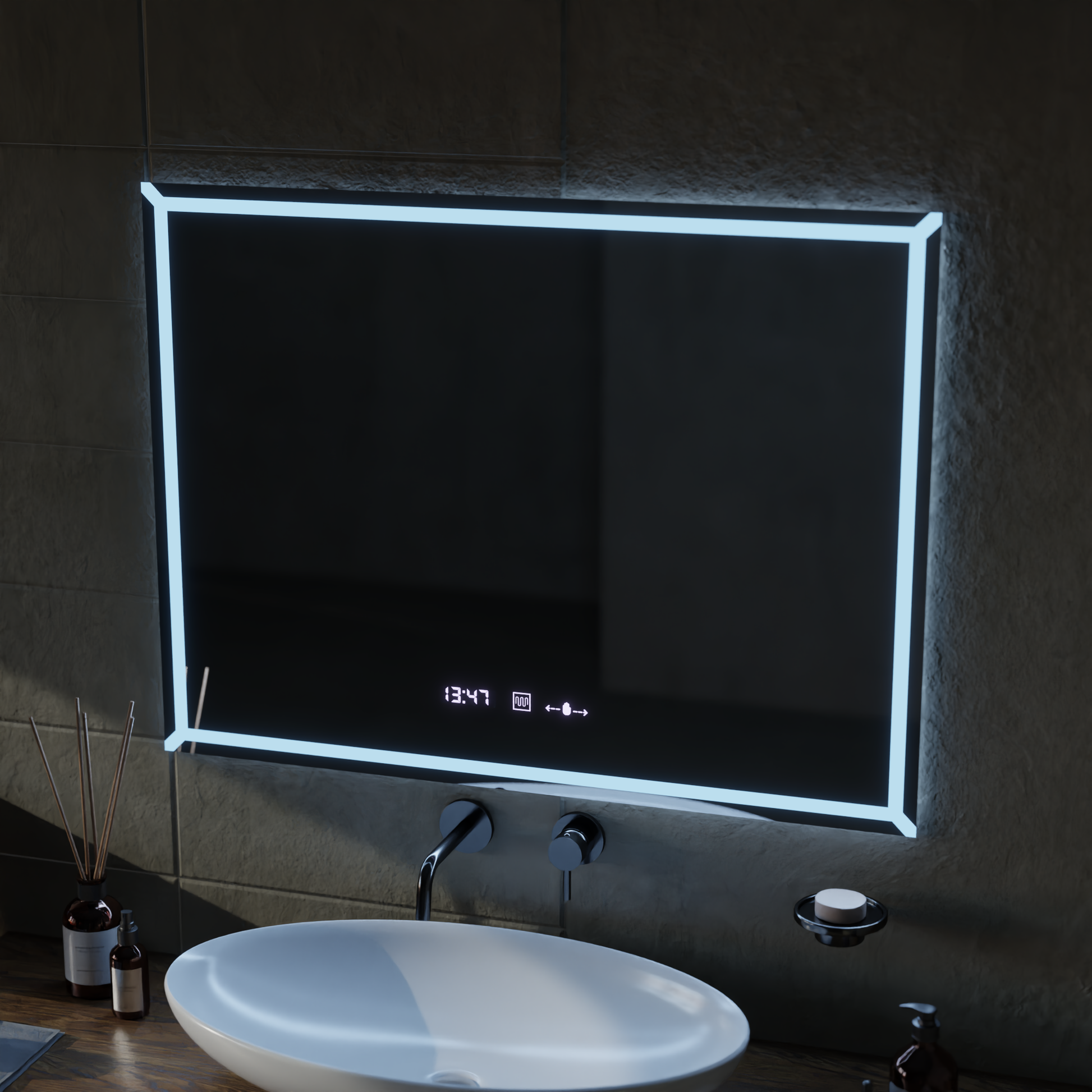 Specchio LED rettangolare, 80x60cm, VillayTouch Marcello, Sistema Disappannante, Dimabila Specchi Marcello Titolo predefinito Alessandro Design
