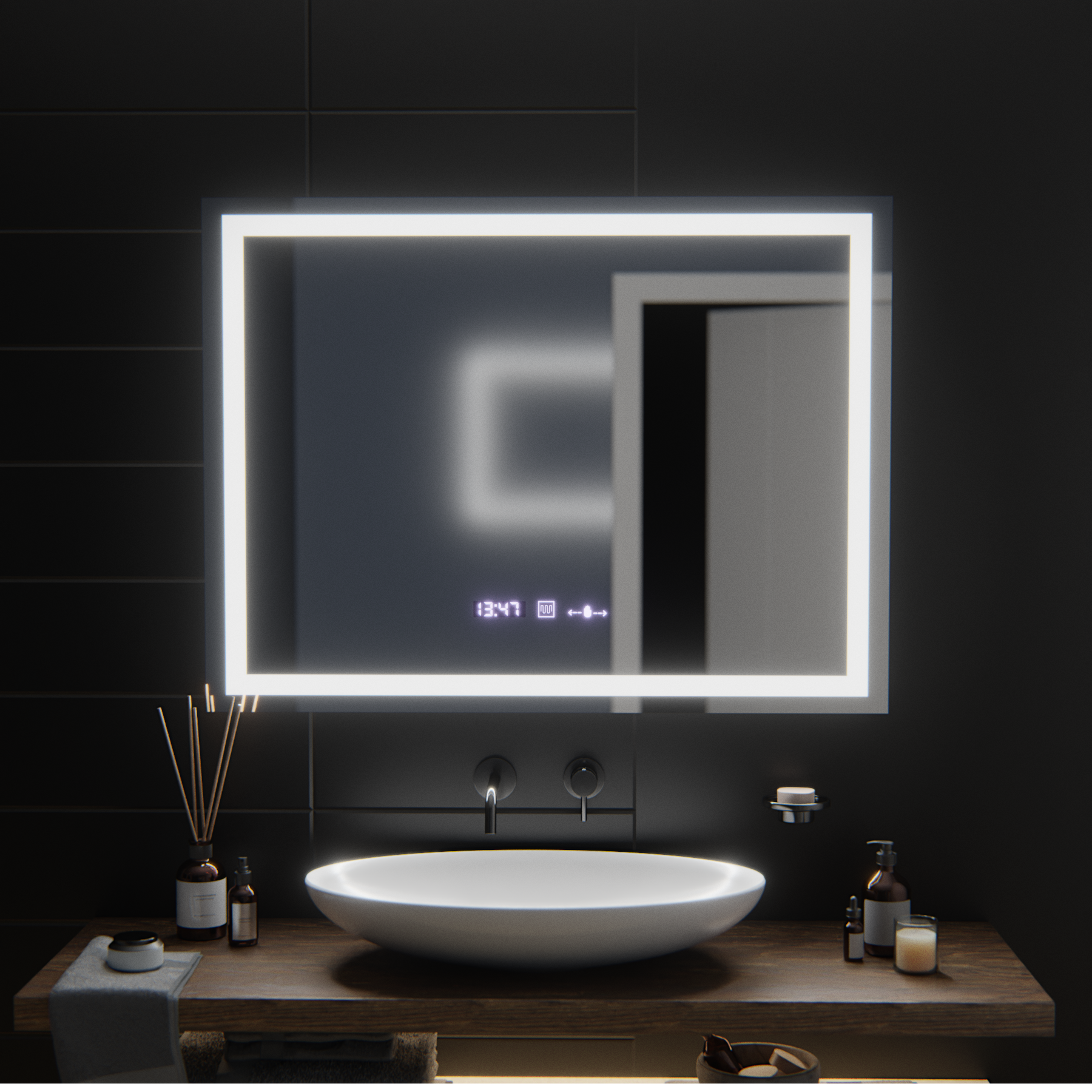 Oglinda LED Rectangulara, 100x75cm, Verite MotionGlow Marcello, Sistem Dezaburire, Ceas & Termometru, Dimabila Oglinzi Marcello Default Title Alessandro Design