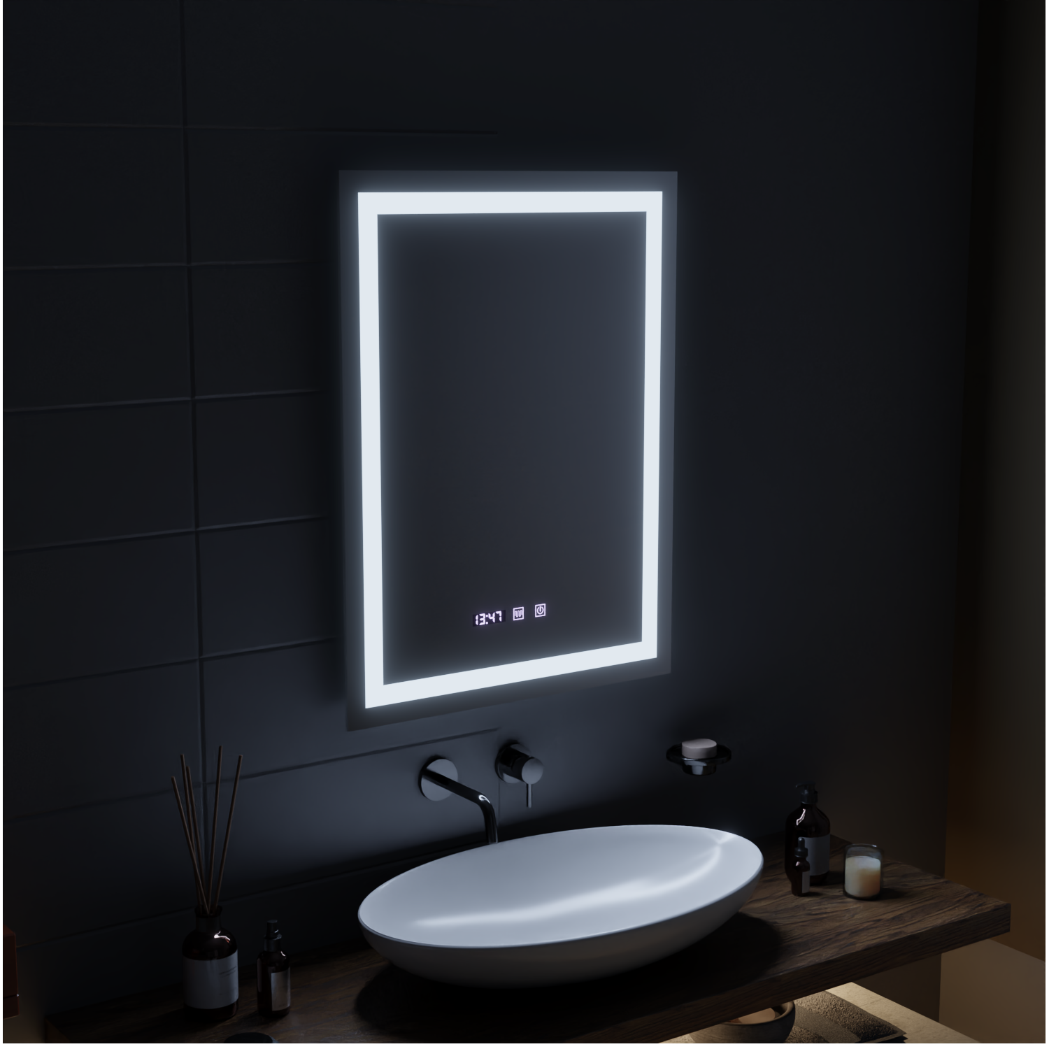 MODENA LED Touch Mirror Sistema Antiappannamento, Orologio e Temperatura 60x80 cm Korman S Specchi Titolo predefinito Alessandro Design