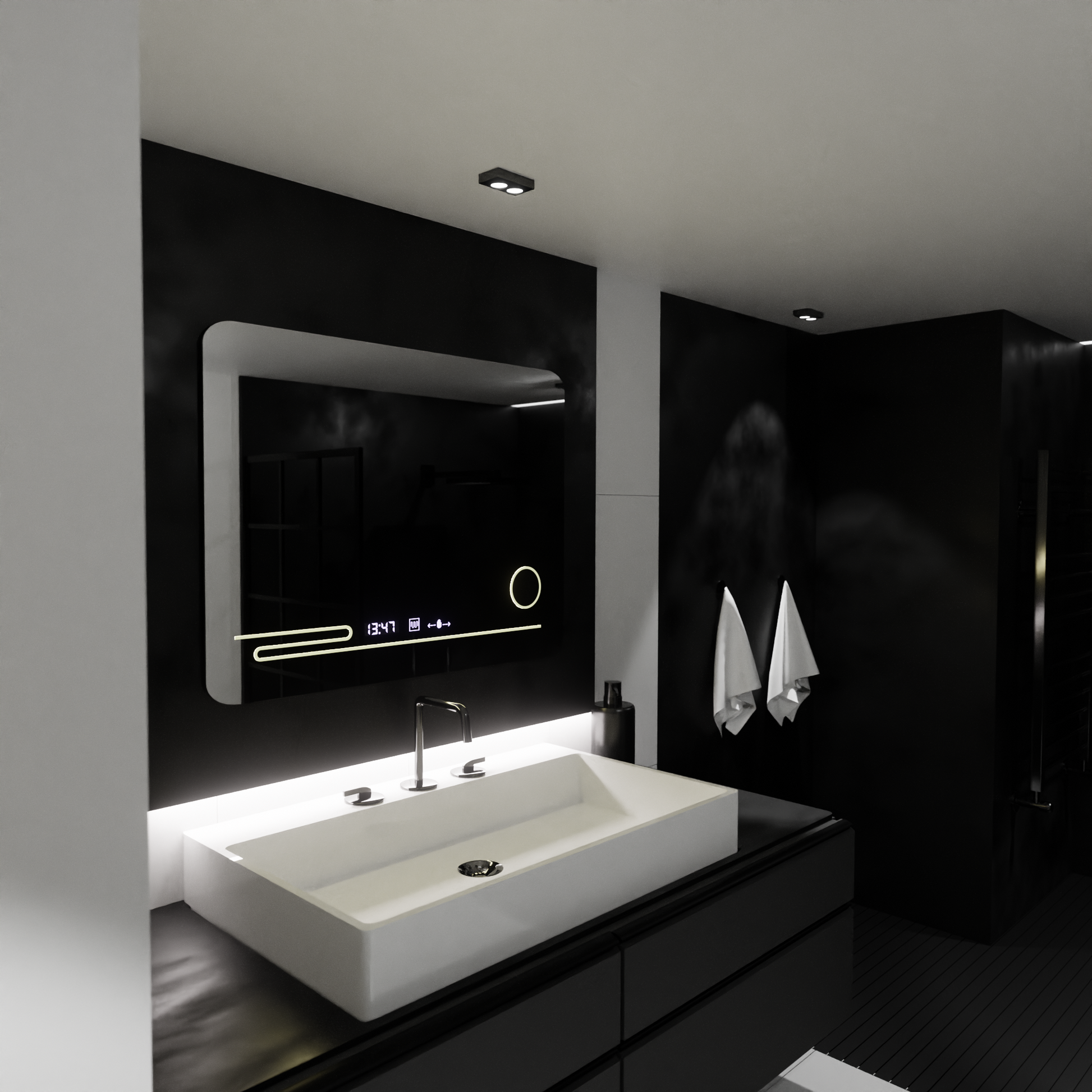 Oglinda LED Rectangulara, 80x60cm, Harmonie MotionGlow Marcello, Sistem Dezaburire, Termometru si Ceas, Lupa Cosmetica, Dimabila Oglinzi Marcello Default Title Alessandro Design