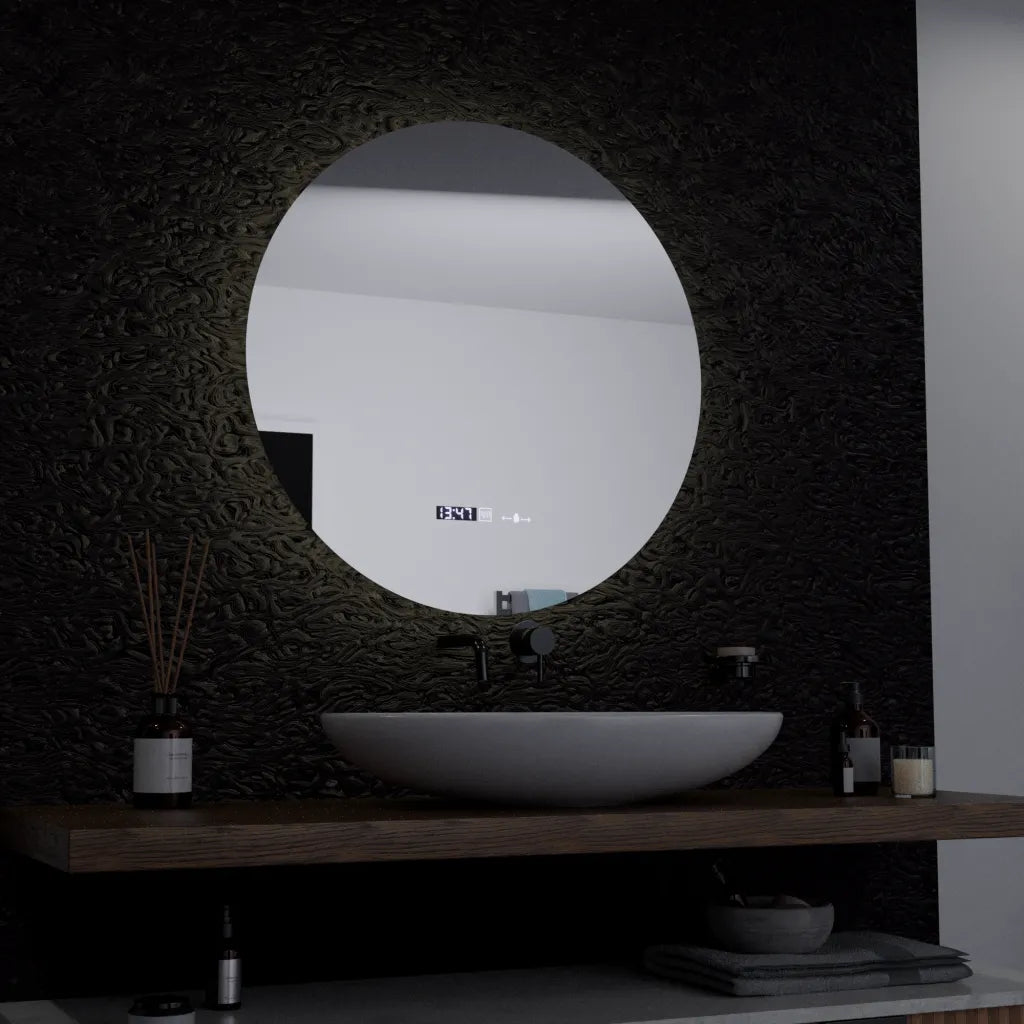 Specchio rotondo a LED, 60 cm, Serenite MotionGlow Marcello, sistema antiappannamento, orologio e termometro, specchi dimmerabili Marcello Titolo predefinito Alessandro Design
