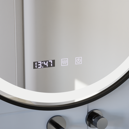 Specchio Touch LED NOVARA Sistema Antiappannamento, Orologio e Temperatura 50 cm Cornice Nera Specchi Spazzolati Korman S Titolo predefinito Alessandro Design