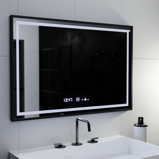 Specchio rettangolare a LED, 120x80 cm, Verite Majeste Noir Motion Glow Marcello, sistema antiappannamento, orologio e termometro, specchi dimmerabili Marcello Titolo predefinito Alessandro Design