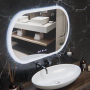 Specchio ovale a LED, 80x50 cm, sensore Altera Marcello MotionGlow, sistema antiappannamento, orologio e termometro, specchi Marcello dimmerabili Titolo predefinito Alessandro Design