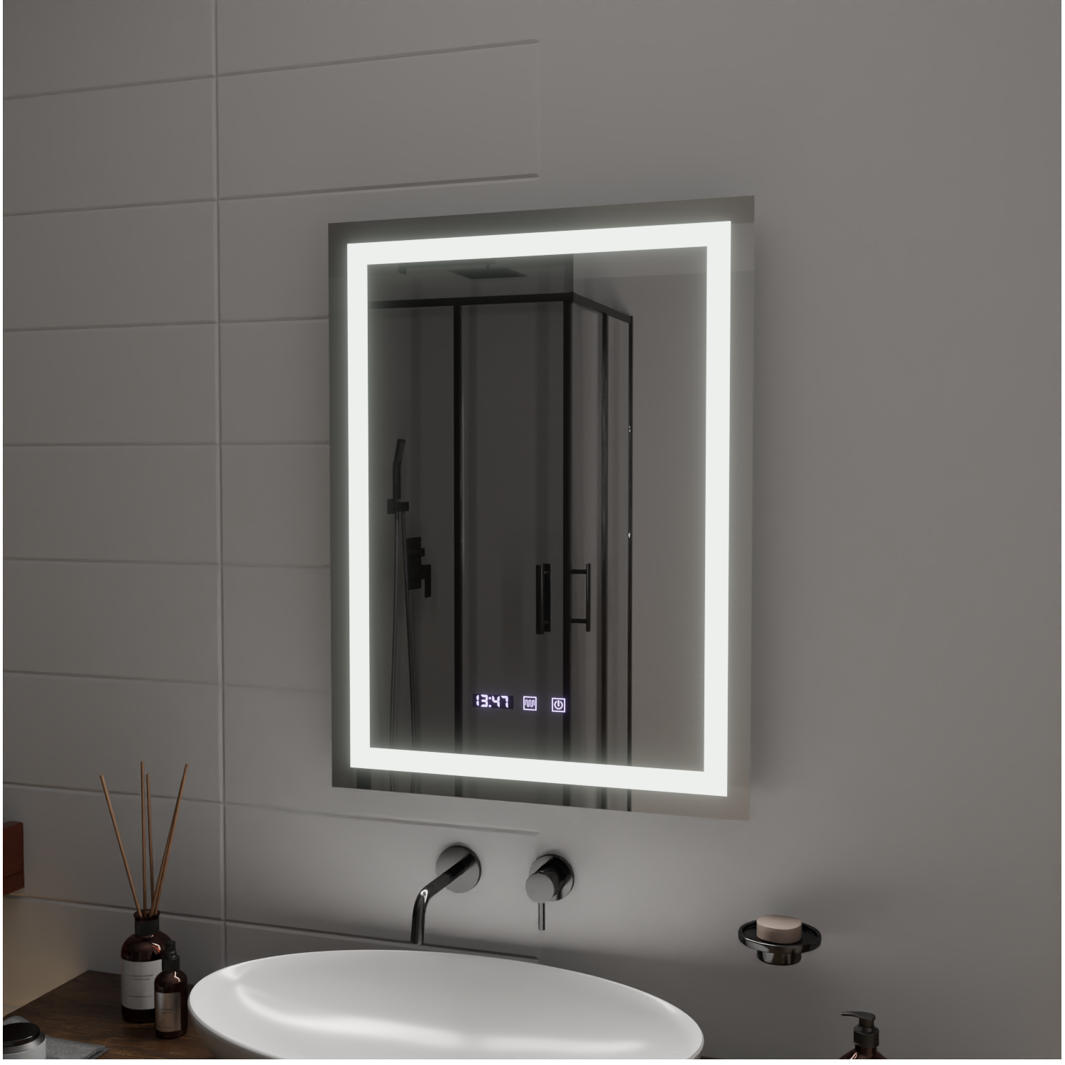 MODENA LED Touch Mirror Sistema Antiappannamento, Orologio e Temperatura 60x80 cm Korman S Specchi Titolo predefinito Alessandro Design