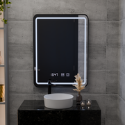 Specchio LED Touch LUCIDA Sistema Disappannante, Orologio e Temperatura Cornice 50x70 cm Specchi Nero Spazzolato Korman S Titolo predefinito Alessandro Design