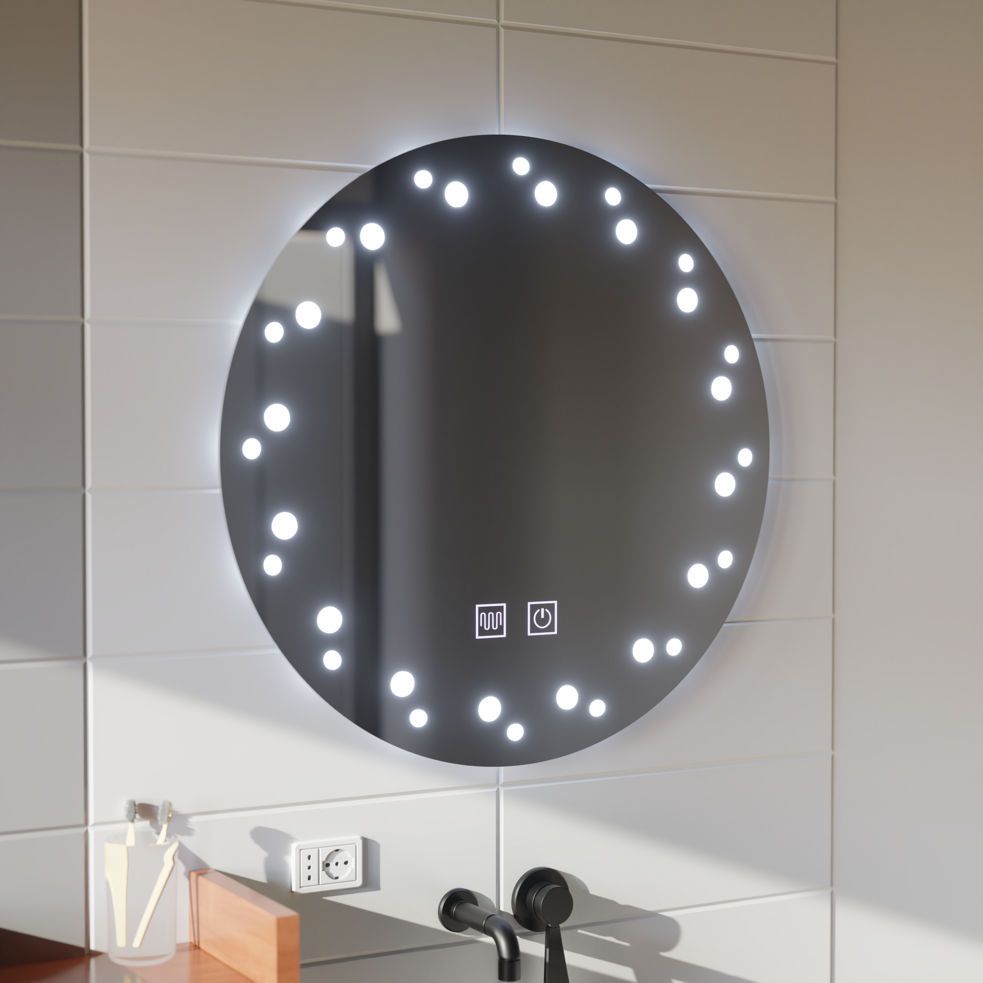 Specchio Touch Ivory LED, Sistema Demister, Diametro 60cm, Luce Fredda 6000K Korman Mirrors E Titolo predefinito Alessandro Design