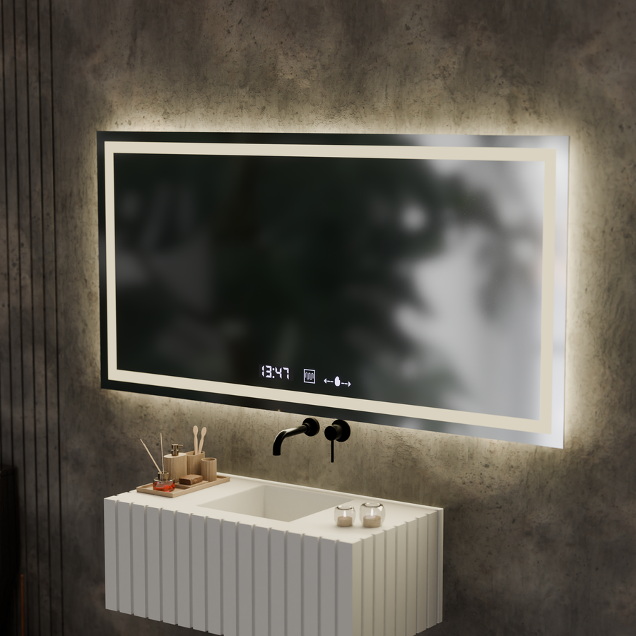 Specchio LED rettangolare, 120x60cm, Verite MotionGlow Marcello, Sistema di disappannamento, Orologio e Termometro, Specchi Dimmerabili Marcello Titolo predefinito Alessandro Design