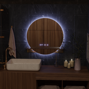 Specchio LED Touch Alfred Sistema Disappannante, Orologio e Temperatura 60x60 cm Con Supporto Integrato Specchi Korman S Titolo predefinito Alessandro Design