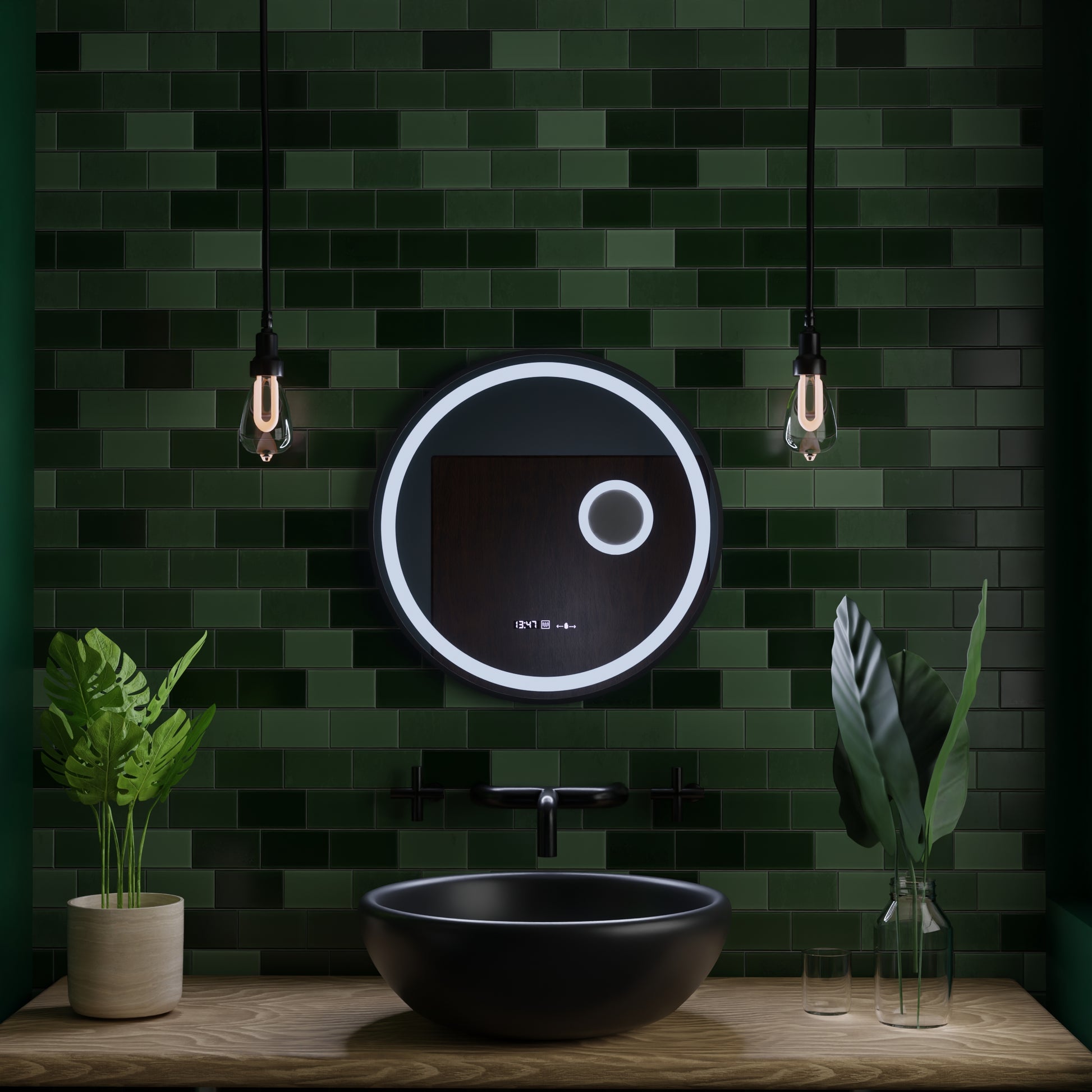 Specchio rotondo a LED, 11 W, 60 cm, sensore Micah Marcello MotionGlow, sistema antiappannamento, orologio e termometro, lente d'ingrandimento cosmetica, specchi Marcello dimmerabili Titolo predefinito Alessandro Design