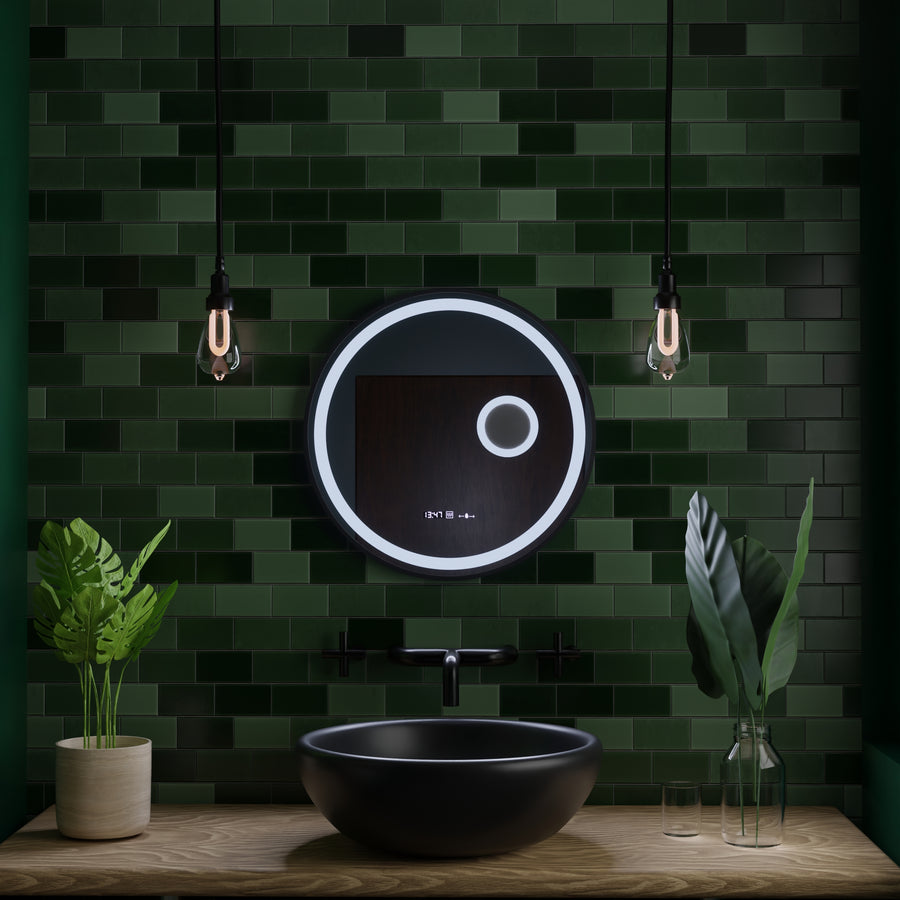 Specchio rotondo a LED, 11 W, 60 cm, sensore Micah Marcello MotionGlow, sistema antiappannamento, orologio e termometro, lente d'ingrandimento cosmetica, specchi Marcello dimmerabili Titolo predefinito Alessandro Design