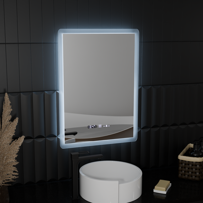 Specchio LED rettangolare, 50x70 cm, sensore ELANCEE MotionGlow Marcello, sistema antiappannamento, orologio e termometro, dimmerabile